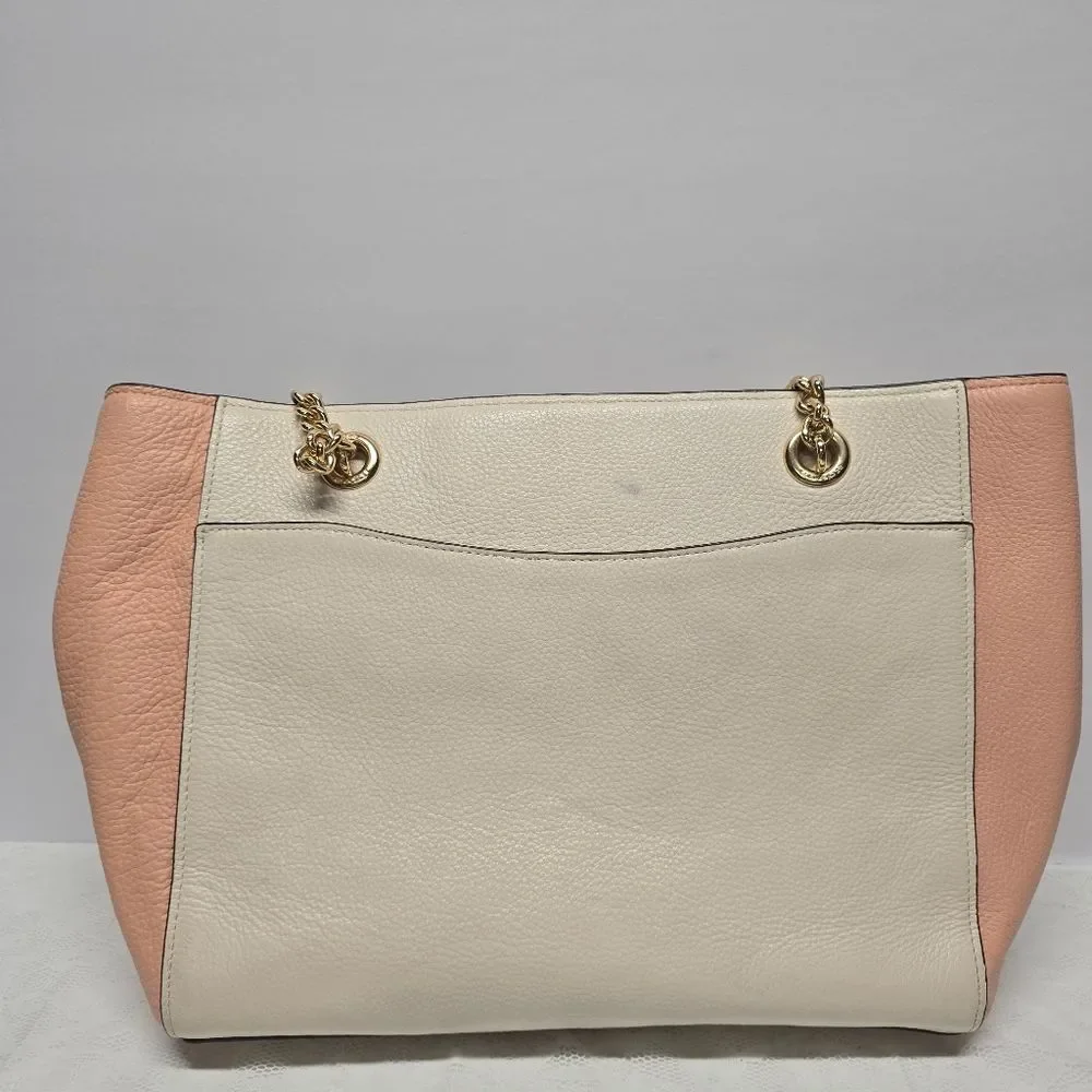 Coach Cammie Chain Tote Shoulder Bag Colorblock Cream Peach Pebbled Leather